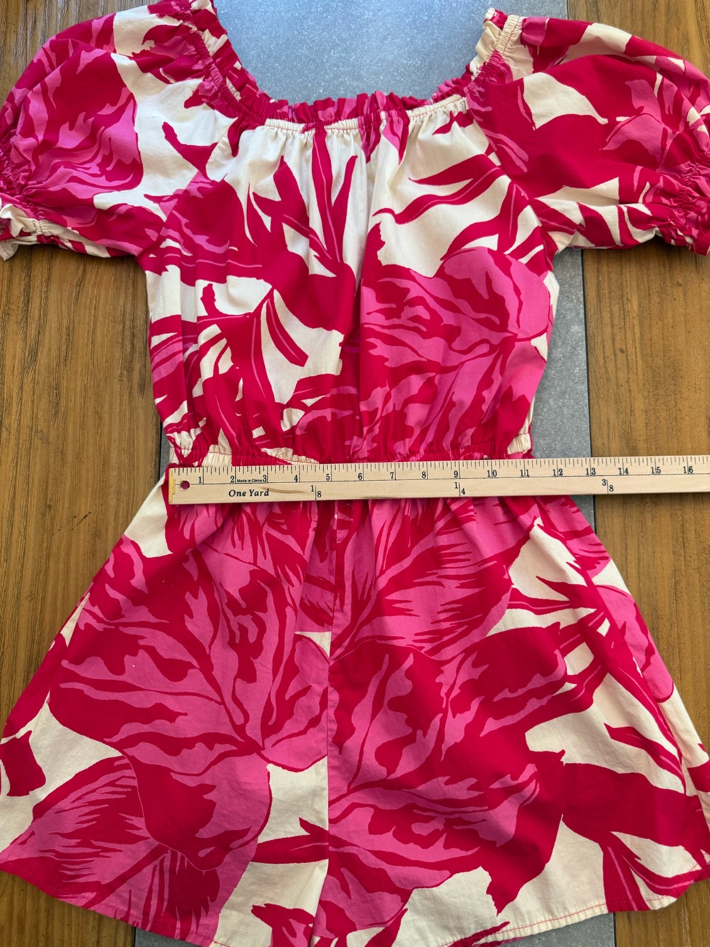 Flying Tomato Tropical Floral Puff Sleeve Romper Pink Cream Small - Picture 6 of 10